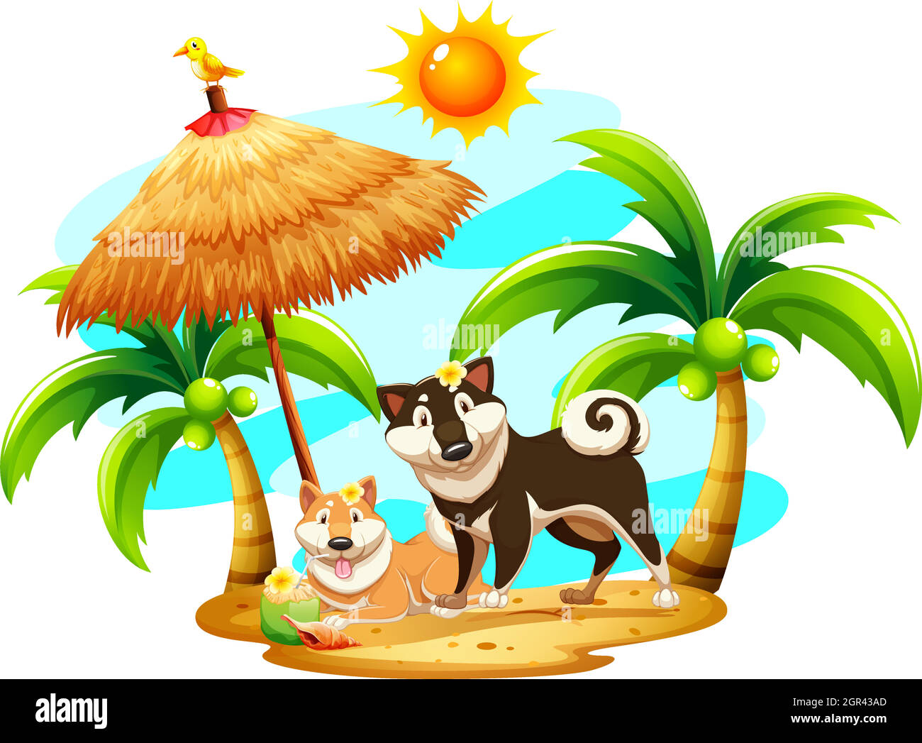 Heureux les chiens sur la plage Illustration de Vecteur