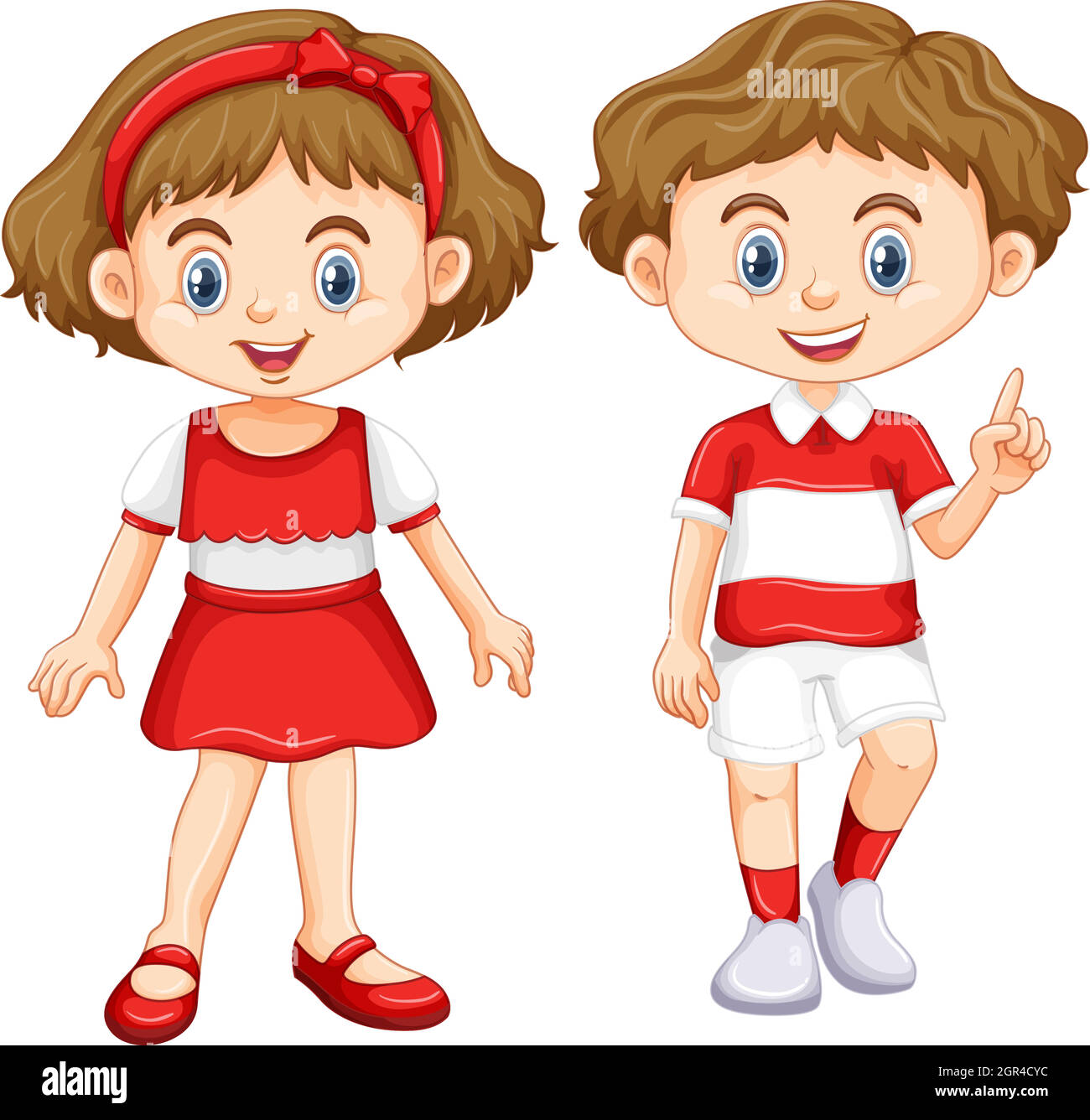 Garçon et fille portant une chemise à rayures rouges et blanches Illustration de Vecteur