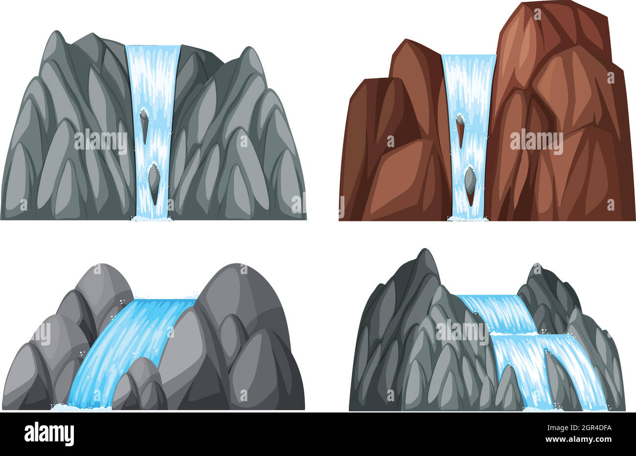 Quatre modèles de cascade et de rochers Illustration de Vecteur