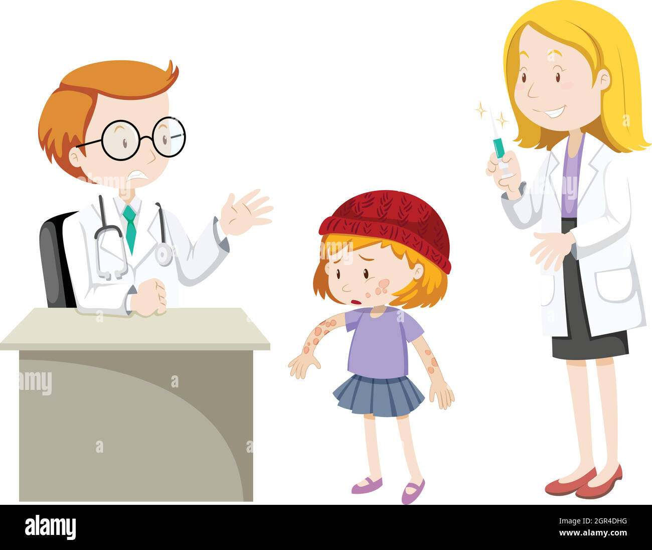 Médecins et fille malade à la clinique Illustration de Vecteur
