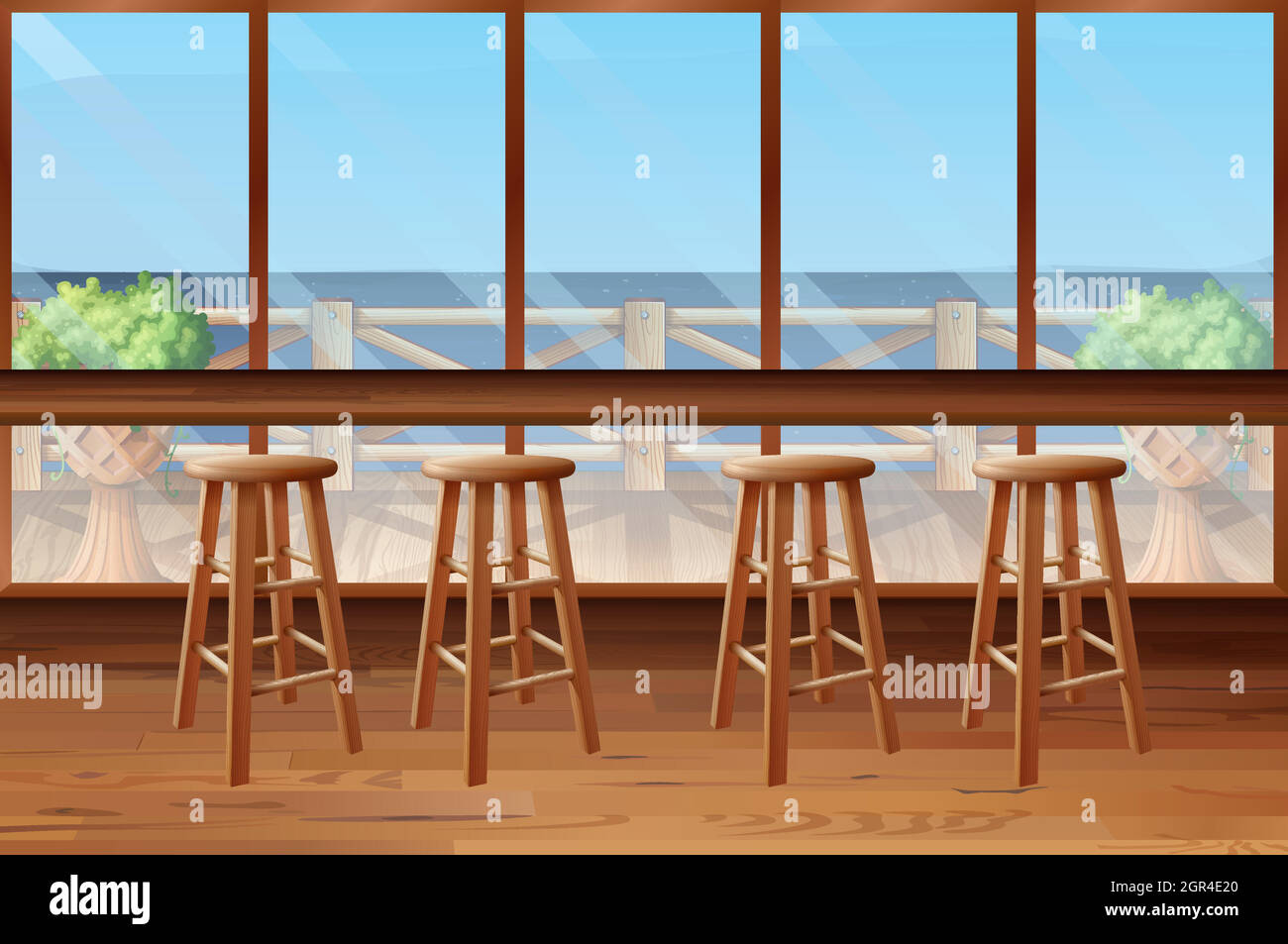 Intérieur du restaurant avec tabourets et bar Illustration de Vecteur