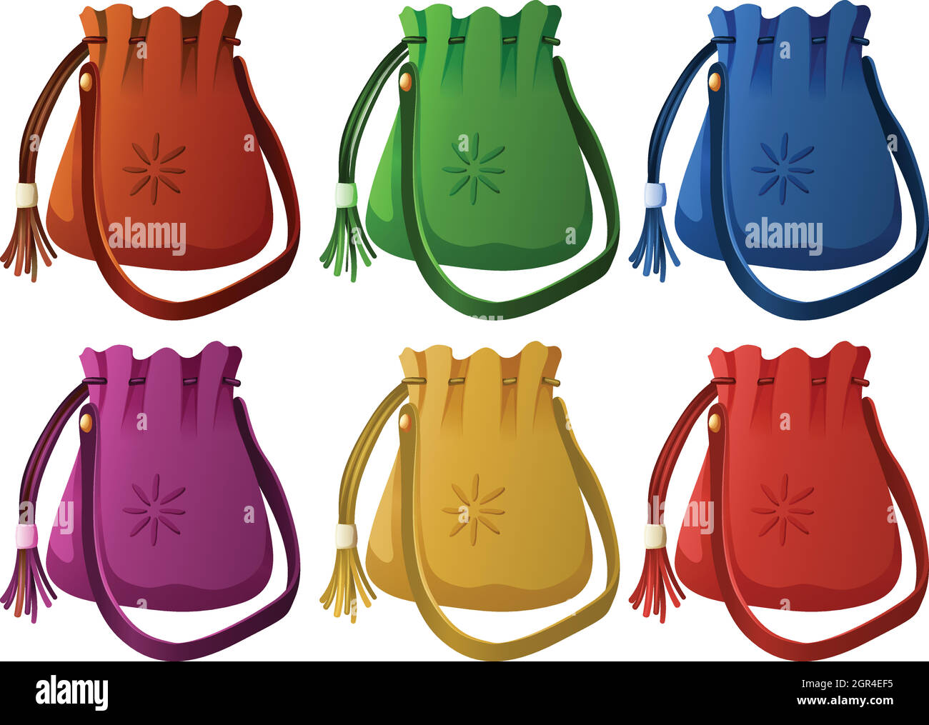 Petits sacs à main en six couleurs Illustration de Vecteur