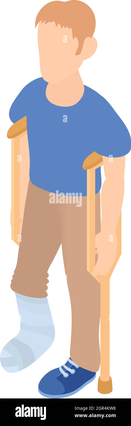 Homme avec des béquilles et un plâtre sur jambe cassée icon Illustration de Vecteur