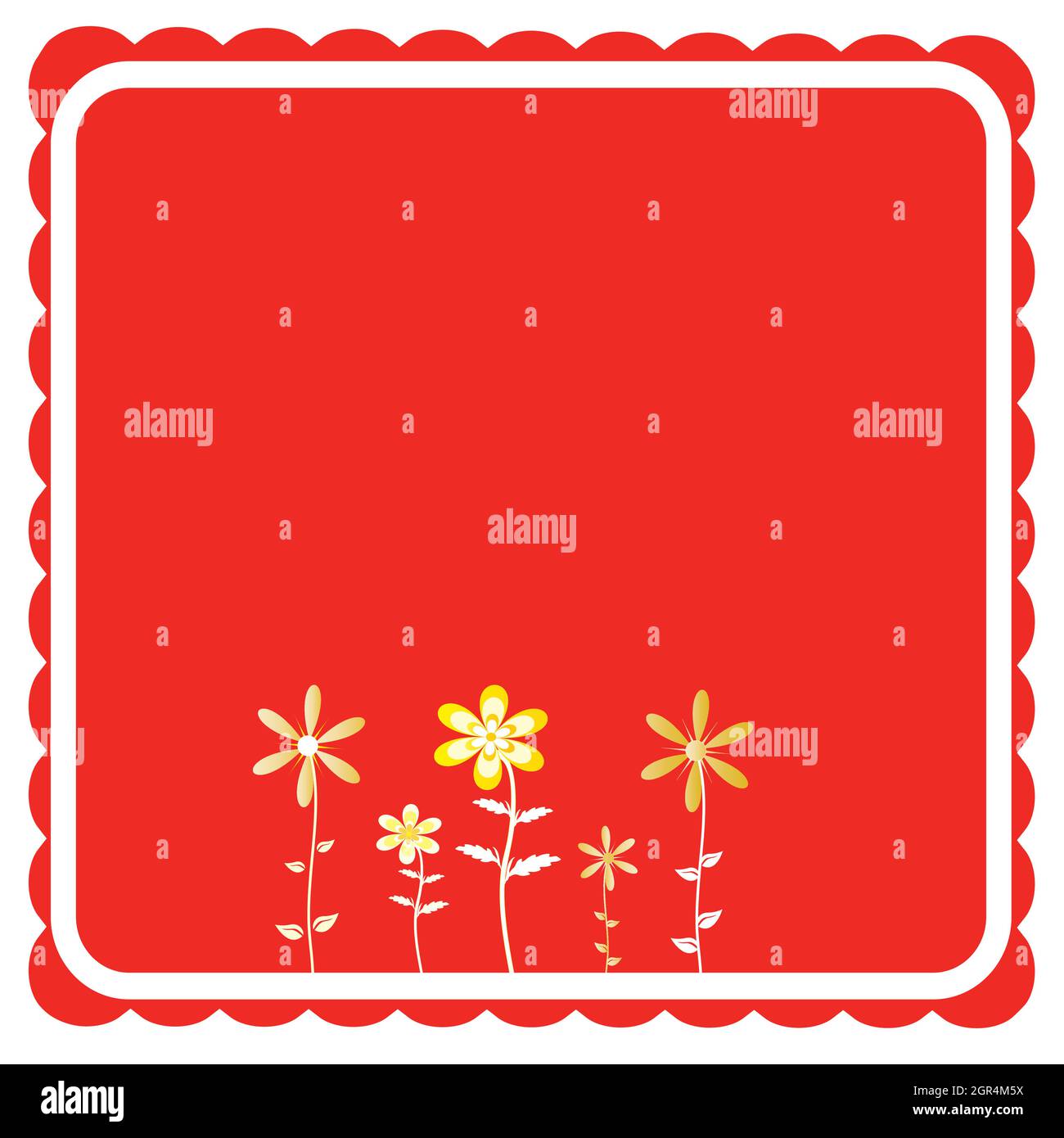 carré à bordure festonnée rouge avec fleurs Illustration de Vecteur