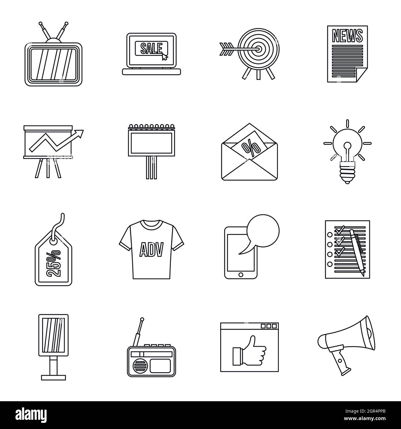 Publicité icons set style du contour, Illustration de Vecteur