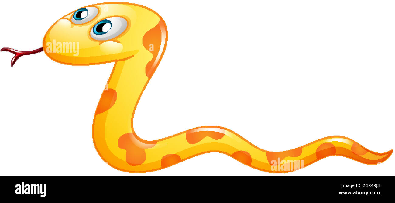 Un personnage de dessin animé serpent jaune sur fond blanc Illustration de Vecteur