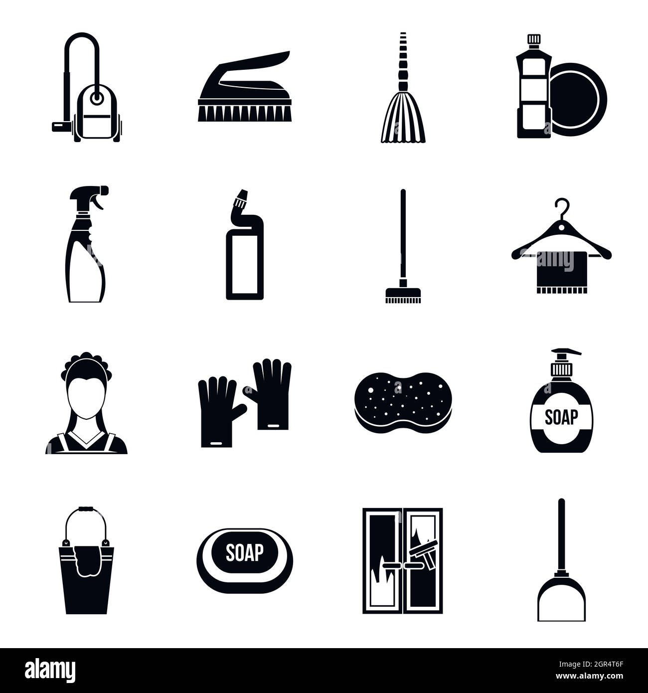 Nettoyer la maison, le style simple icons set Illustration de Vecteur