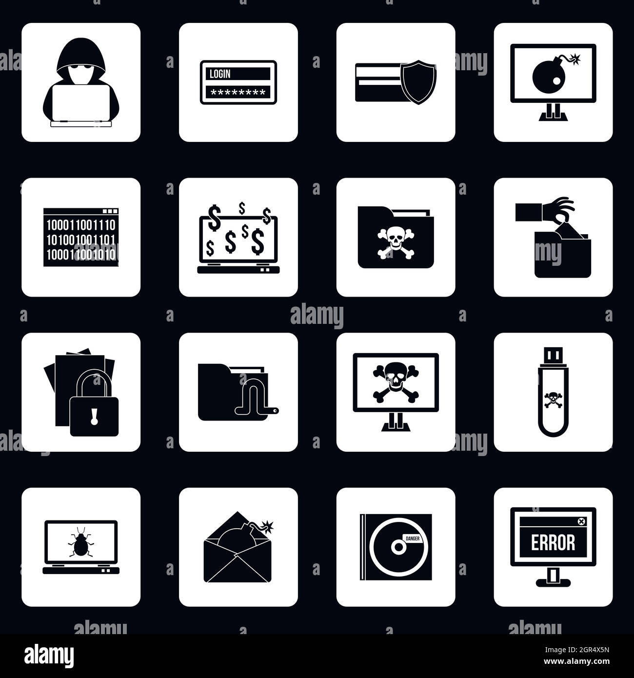 Hacking icons set, le style simple Illustration de Vecteur