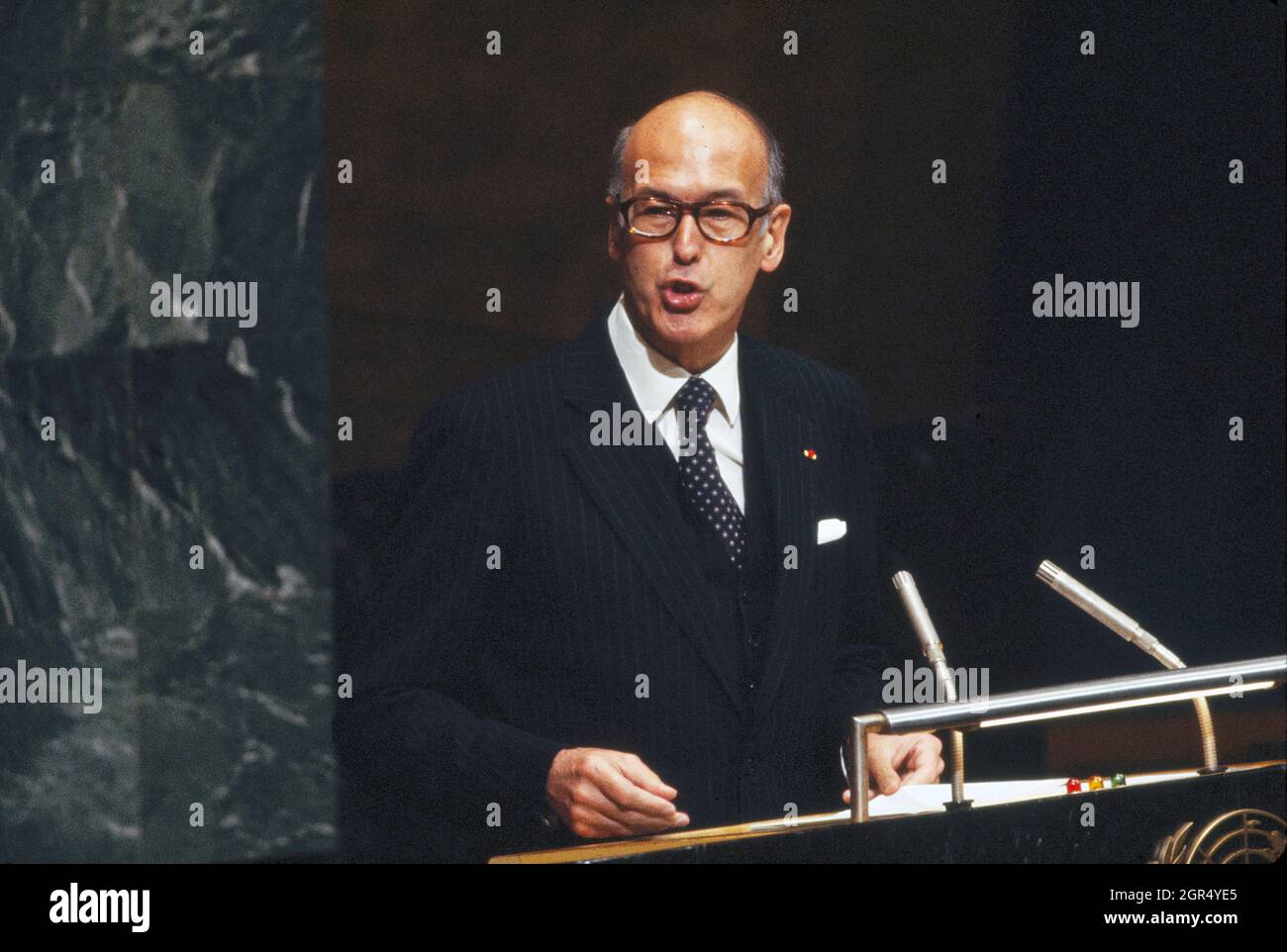 Le Président français Valéry Giscard d'Estaing, s'adressant à l'Assemblée générale des Nations Unies, New York, New York, Etats-Unis, mai 24, 1978 Banque D'Images