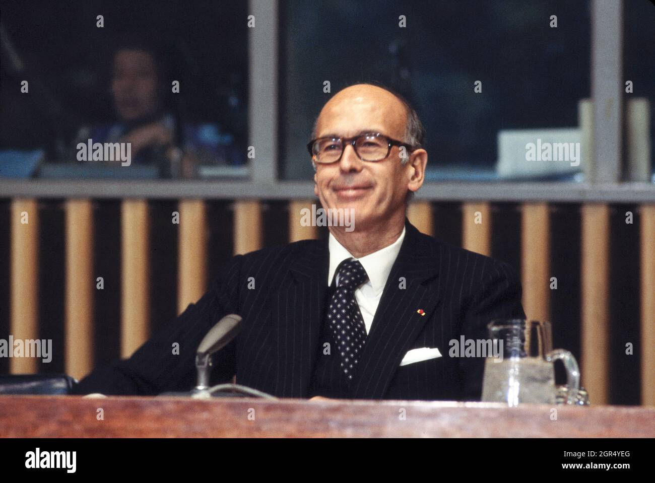 Le Président français Valéry Giscard d'Estaing, s'adressant à l'Assemblée générale des Nations Unies, New York, New York, Etats-Unis, mai 24, 1978 Banque D'Images