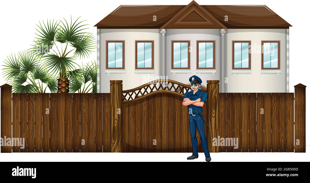 Un policier devant la maison Illustration de Vecteur