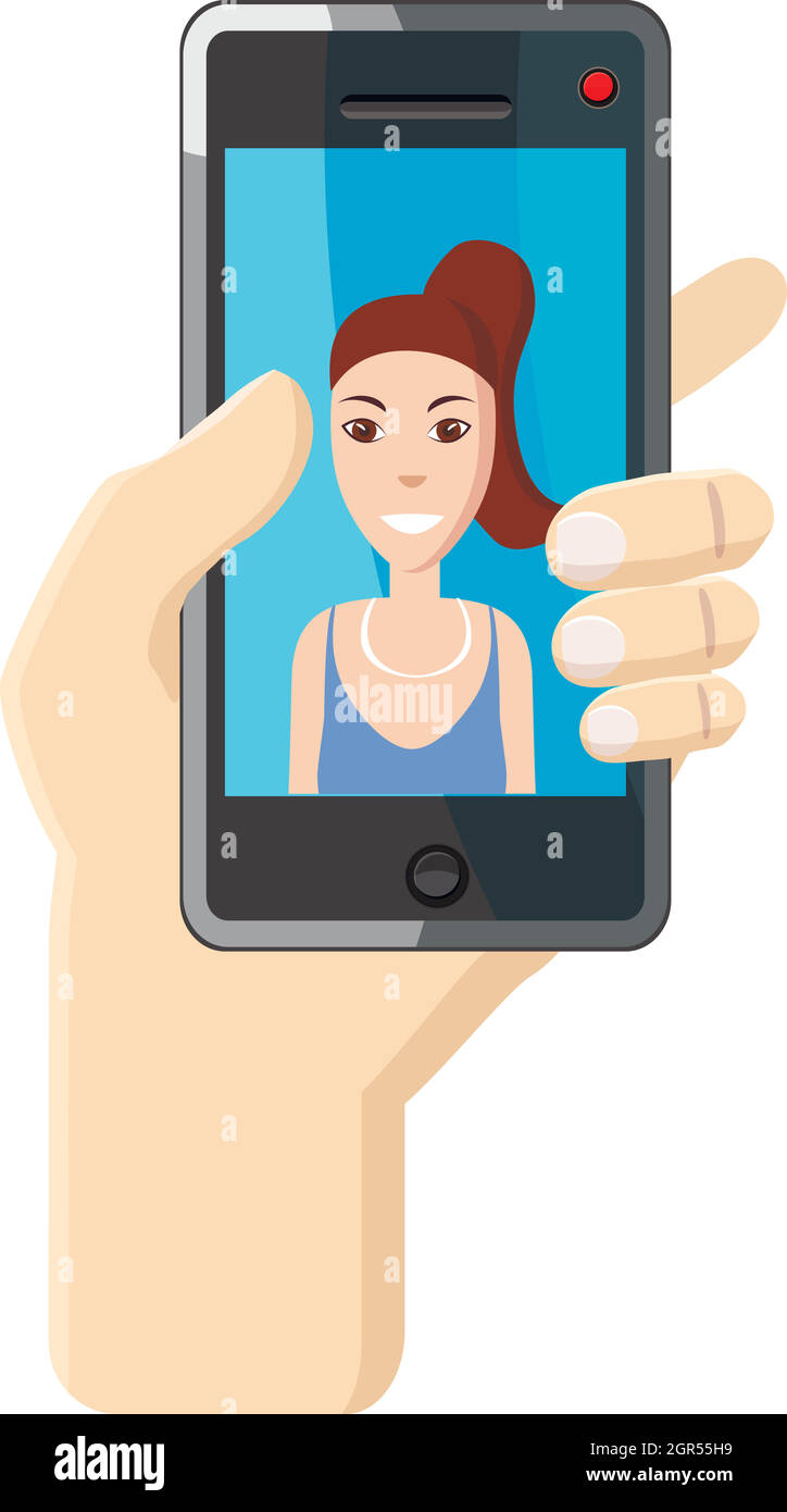 Girl taking photo icône selfies sur smartphone Illustration de Vecteur