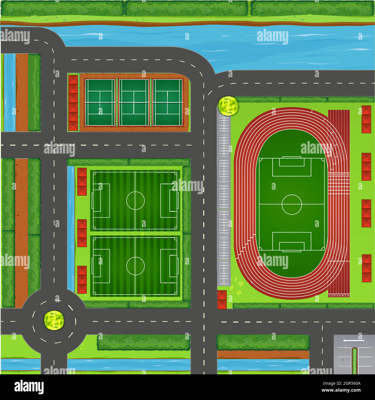 Vue aérienne du complexe sportif Illustration de Vecteur