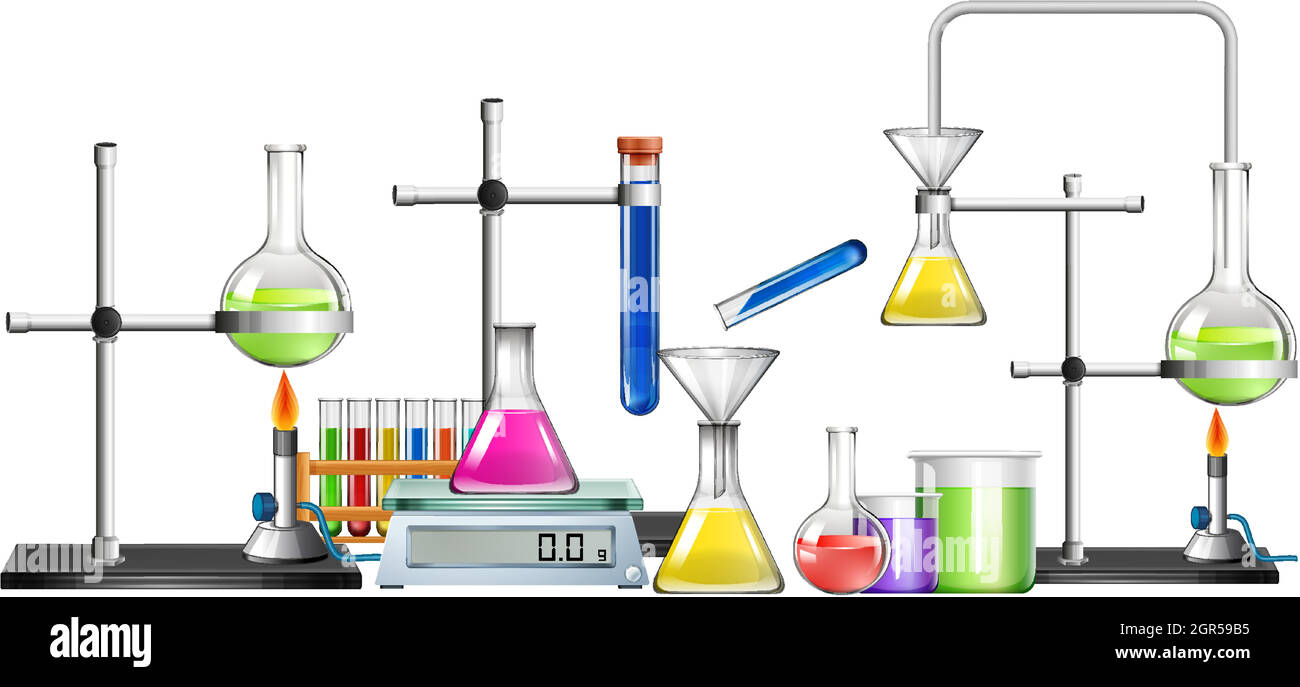 Ensemble d'équipements scientifiques sur fond blanc Illustration de Vecteur