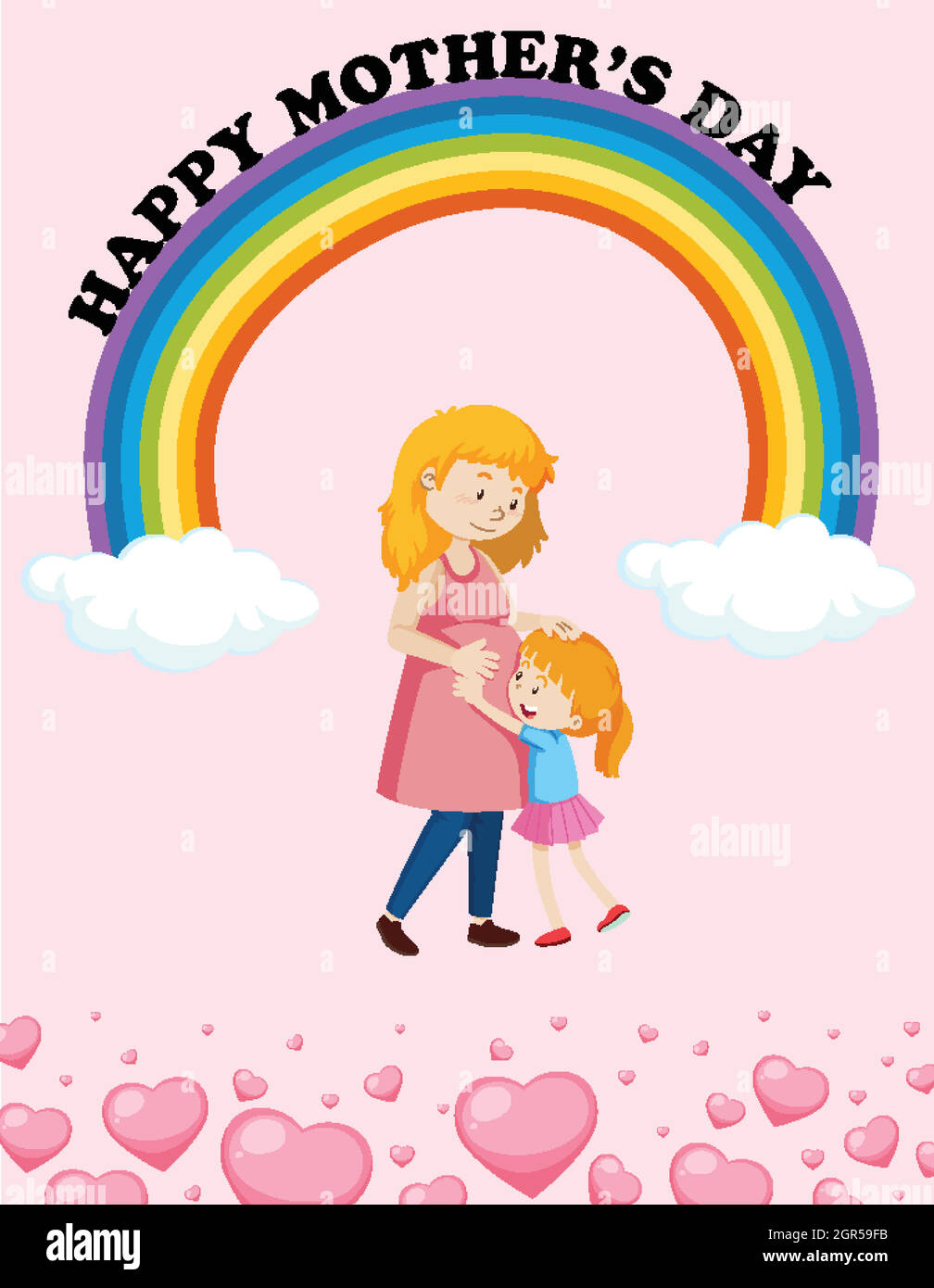 Joyeux motif poster de la fête des mères avec maman et fille Illustration de Vecteur