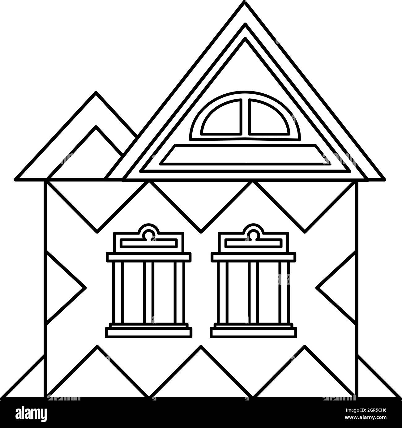 Chambre mansardée, avec l'icône de style du contour Illustration de Vecteur