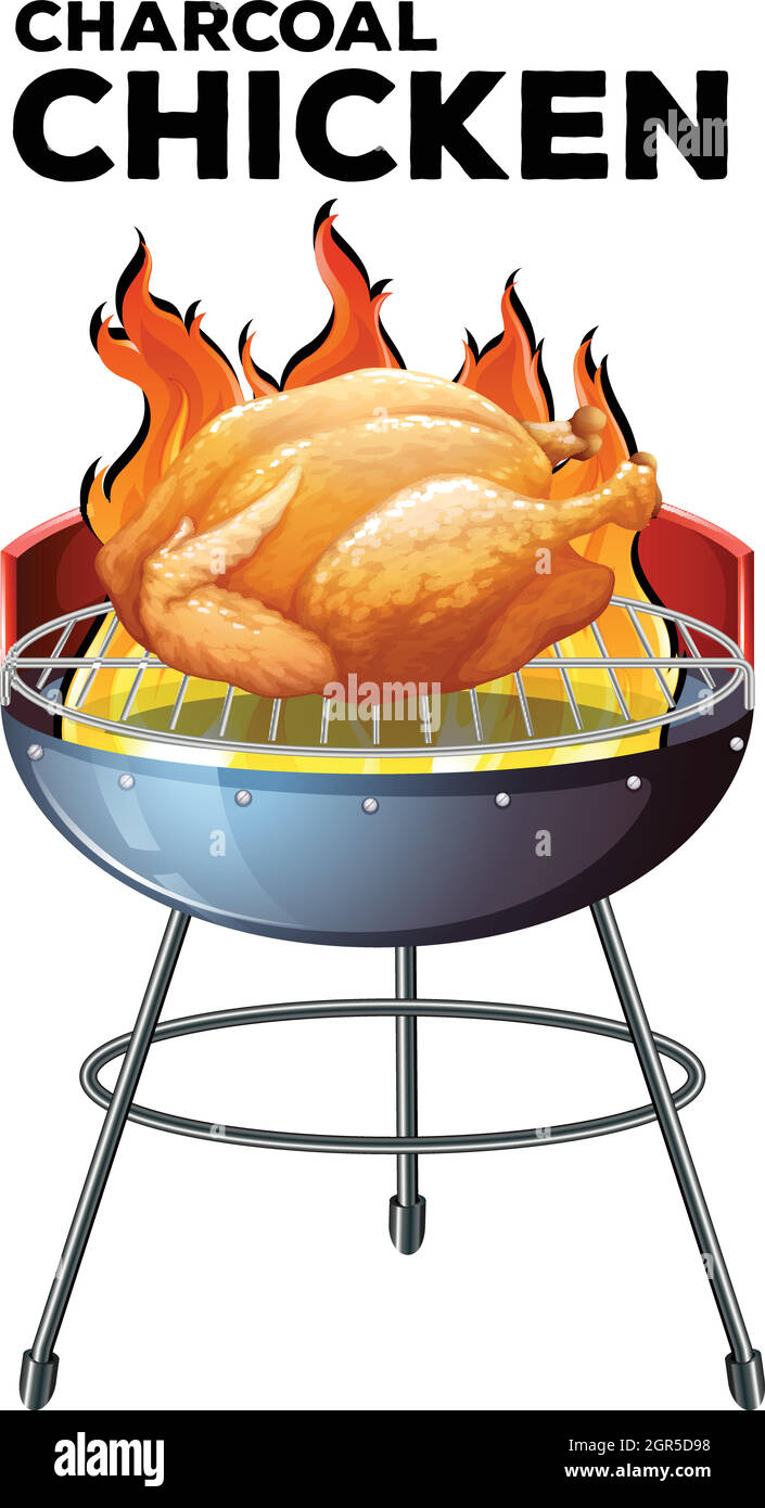 Poulet rôti sur le grill Illustration de Vecteur