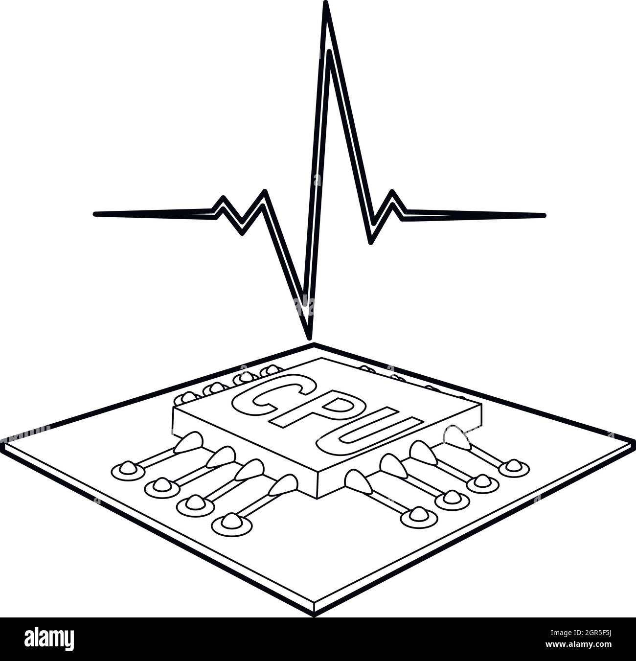 CPU avec un battement de coeur, l'icône de style contour Illustration de Vecteur