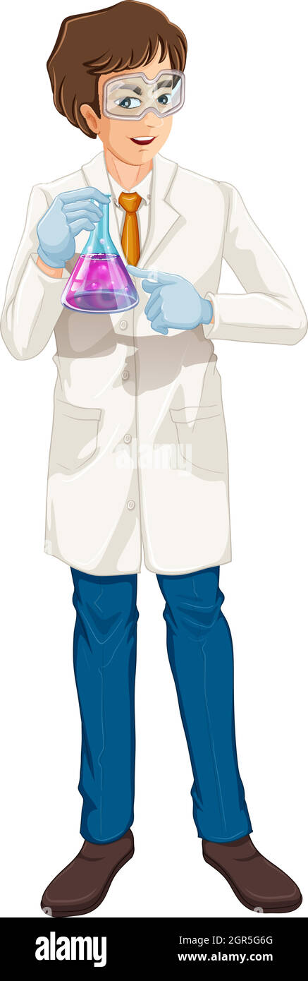 Un scientifique à poil brun tenant un bécher Illustration de Vecteur
