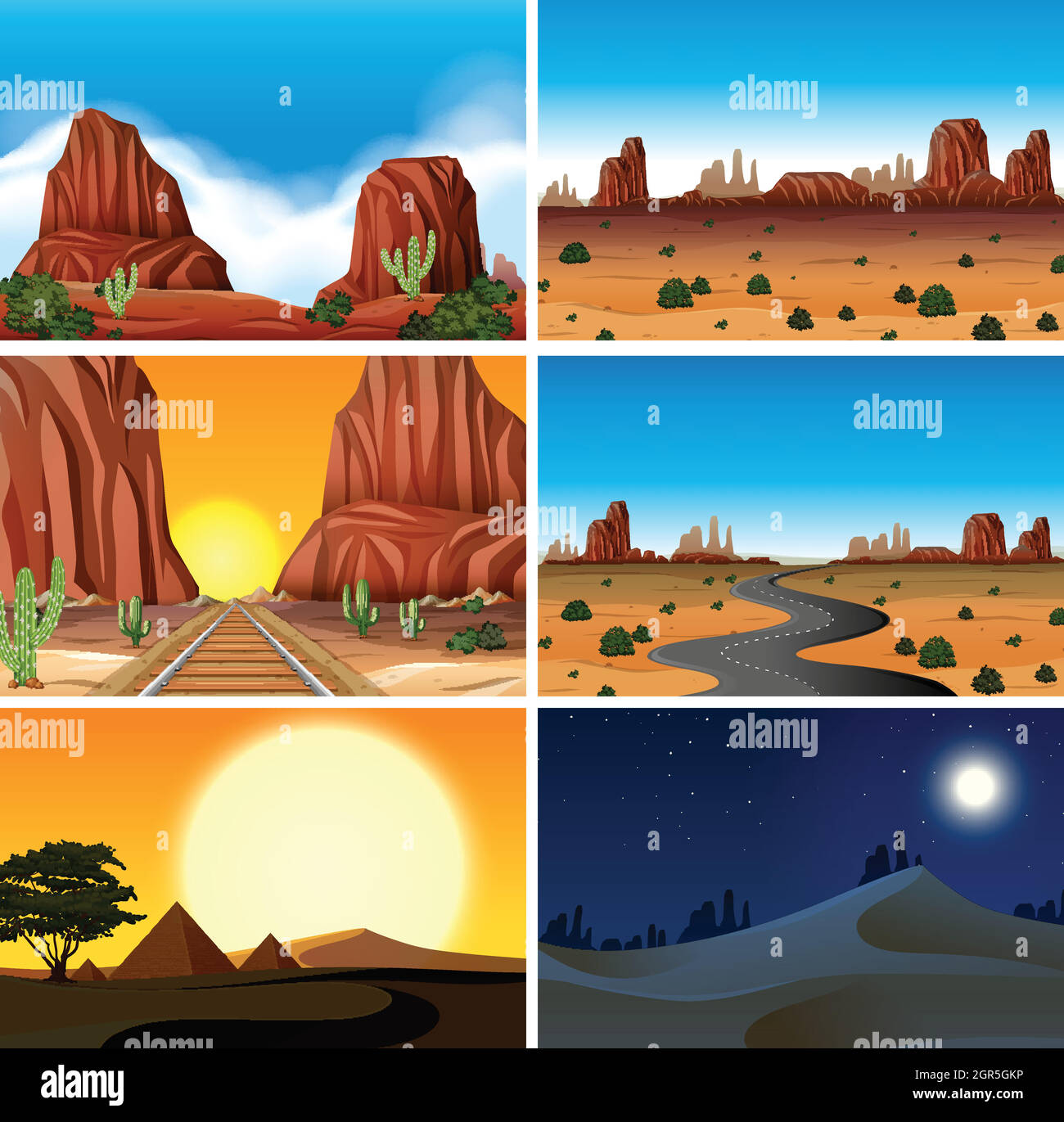 Ensemble de scènes désertiques diferentes Illustration de Vecteur