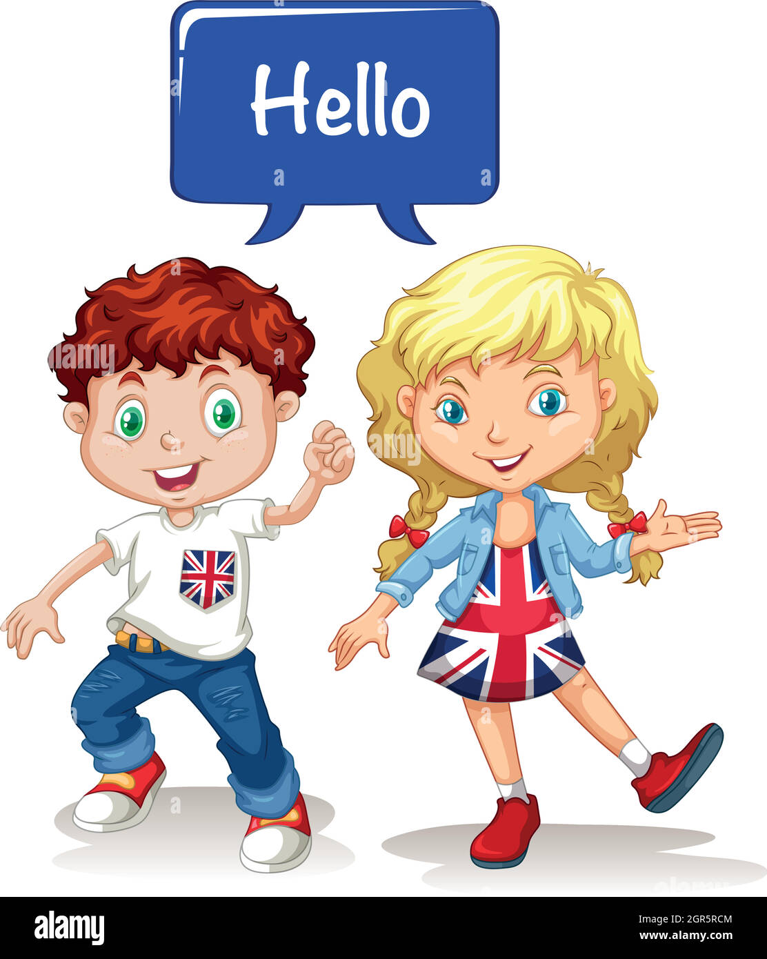 Un garçon et une fille britannique qui disent bonjour Illustration de Vecteur