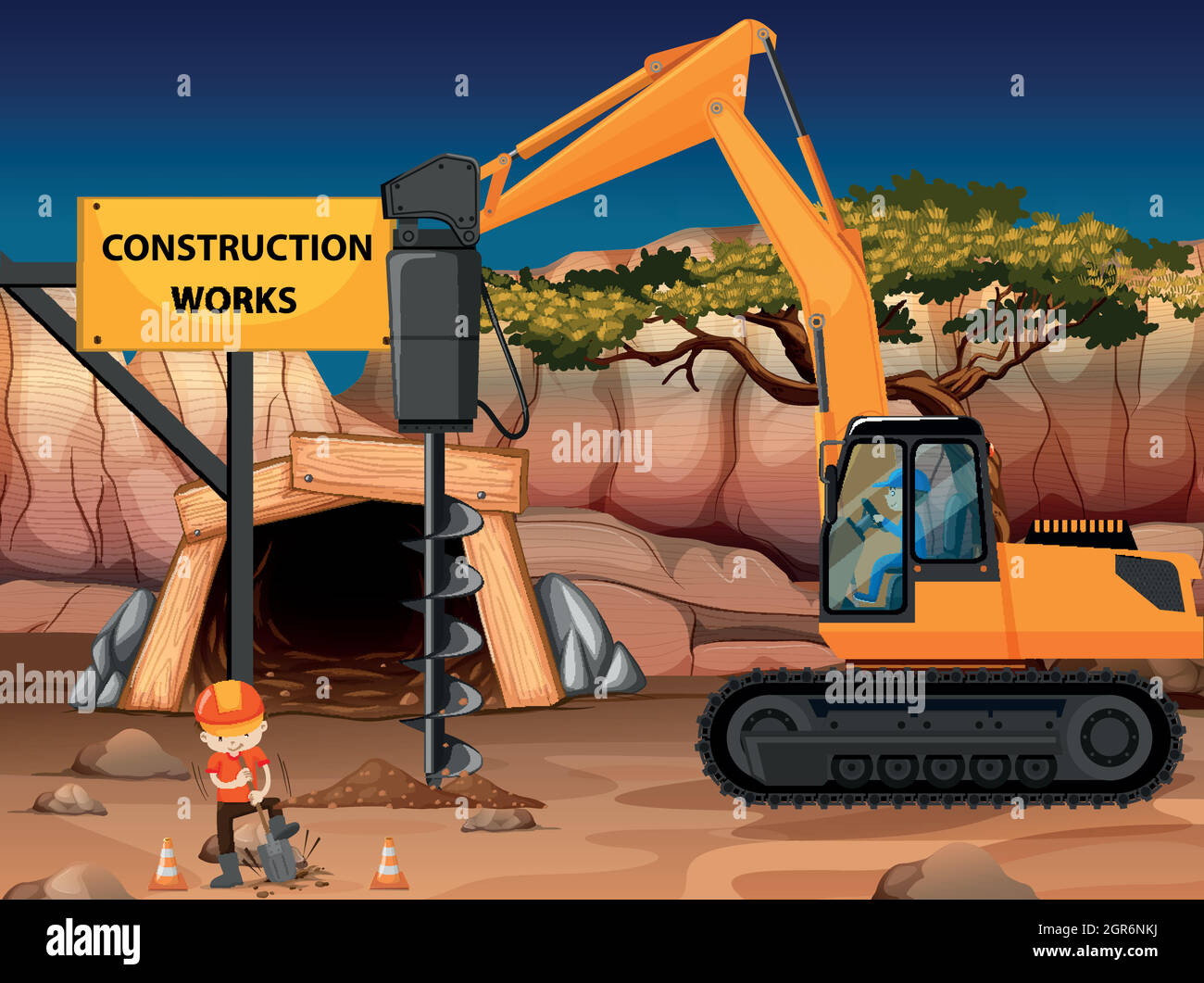 Travaux de construction à la mine avec carotteuse Illustration de Vecteur