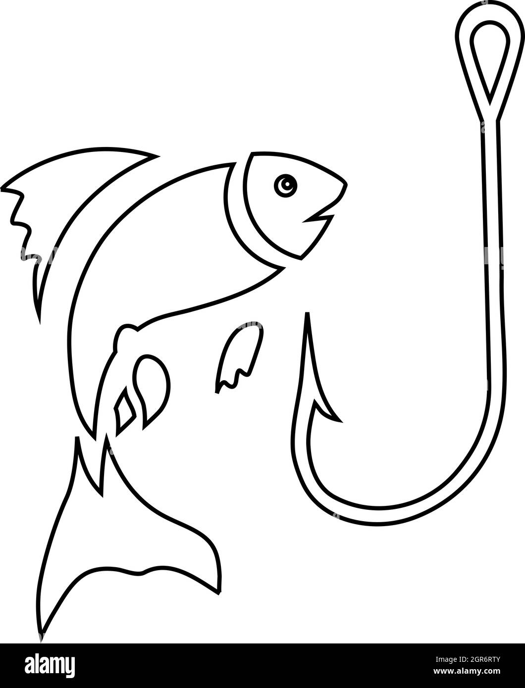 Crochet de pêche et le poisson, l'icône de style contour Illustration de Vecteur
