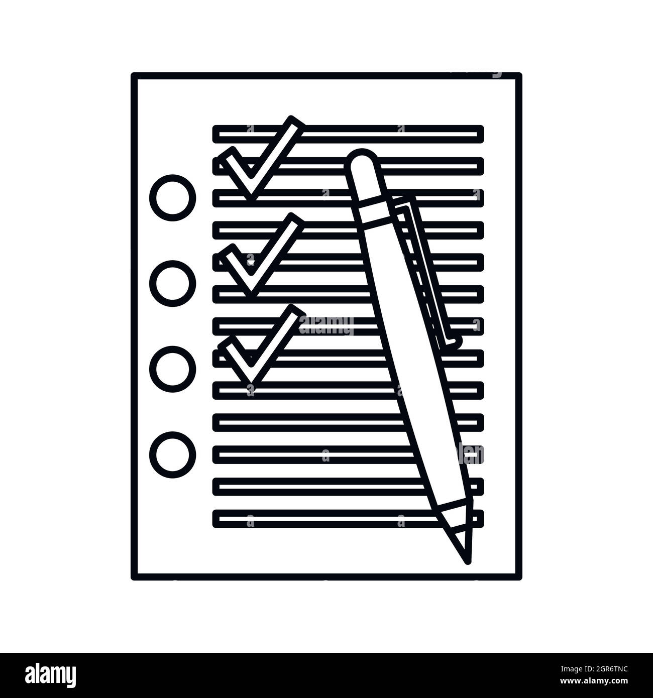 Vérifier la liste avec les tiques et l'icône Stylo style du contour, Illustration de Vecteur