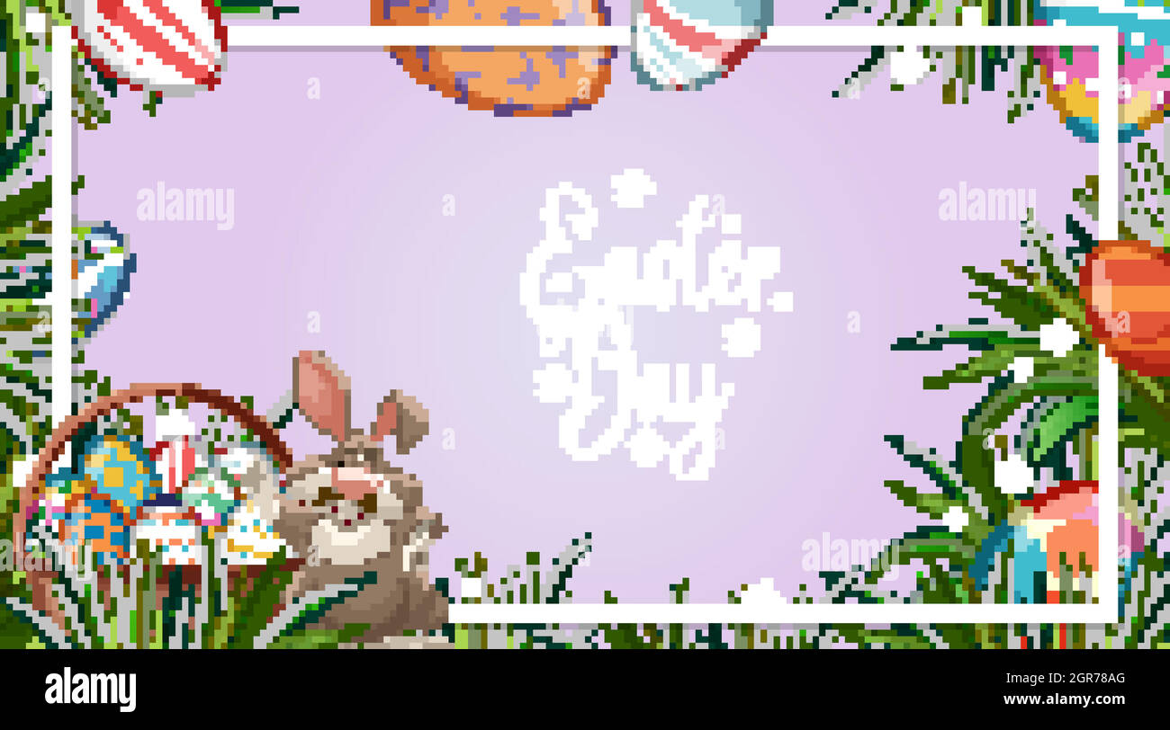 Affiche pour pâques avec lapin de pâques et œufs peints dans le jardin Illustration de Vecteur