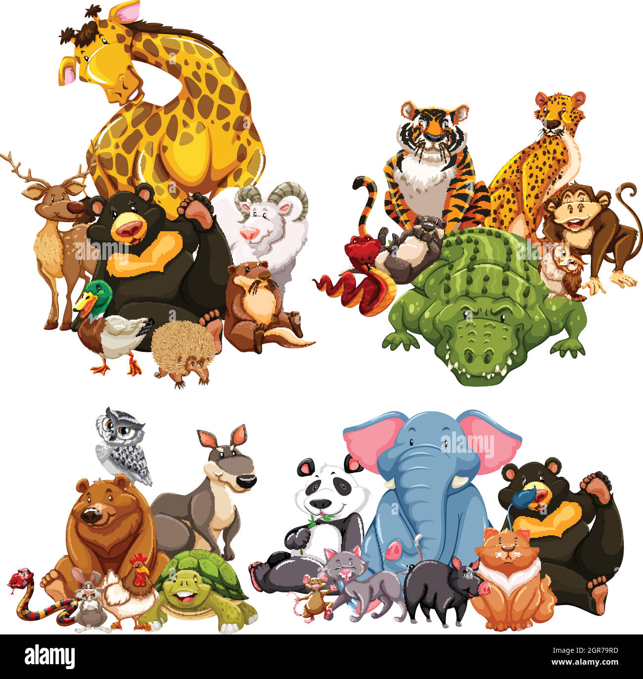 Quatre groupes d'animaux sauvages Illustration de Vecteur