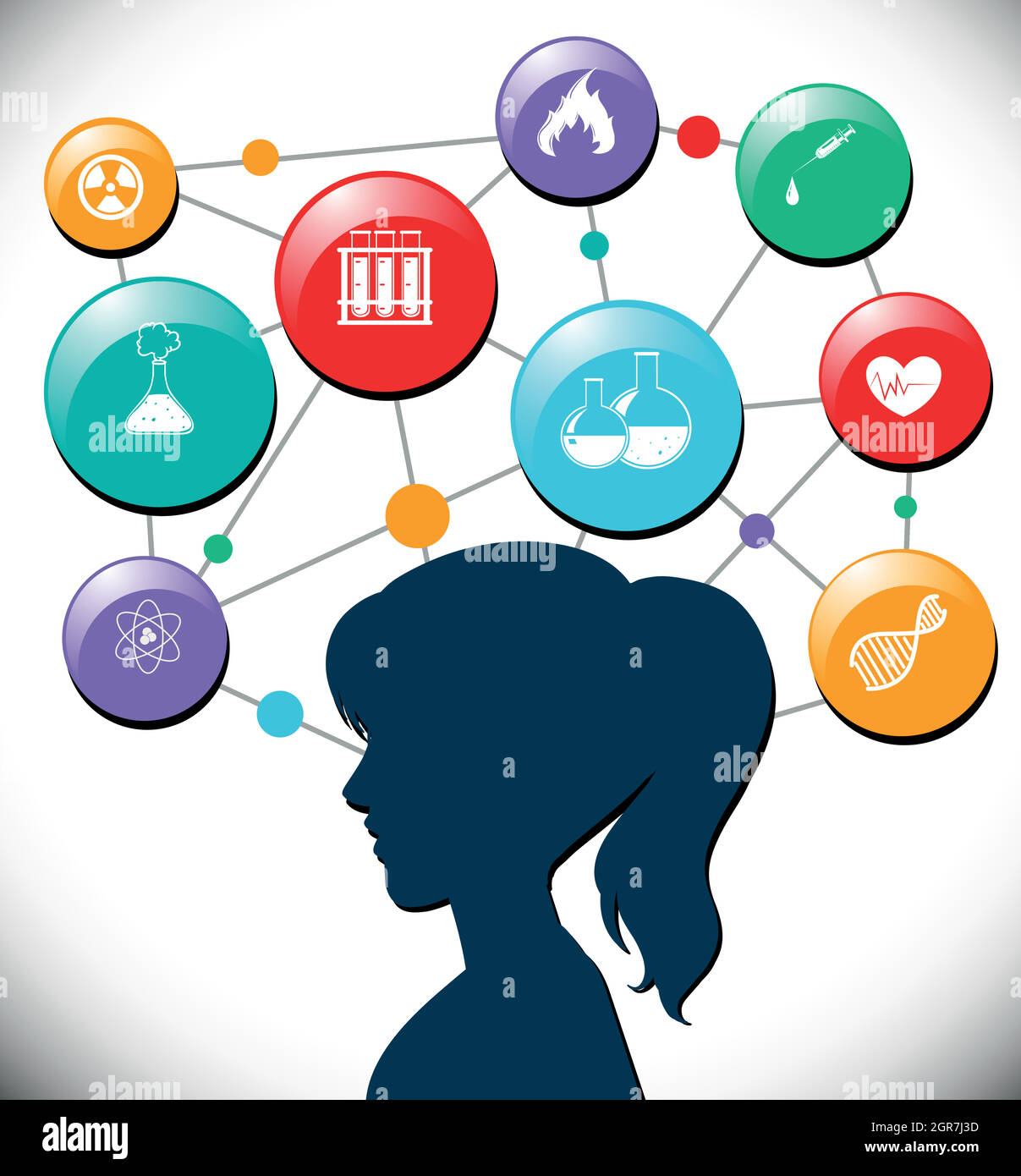 Femme avec icônes de science diagramme Illustration de Vecteur