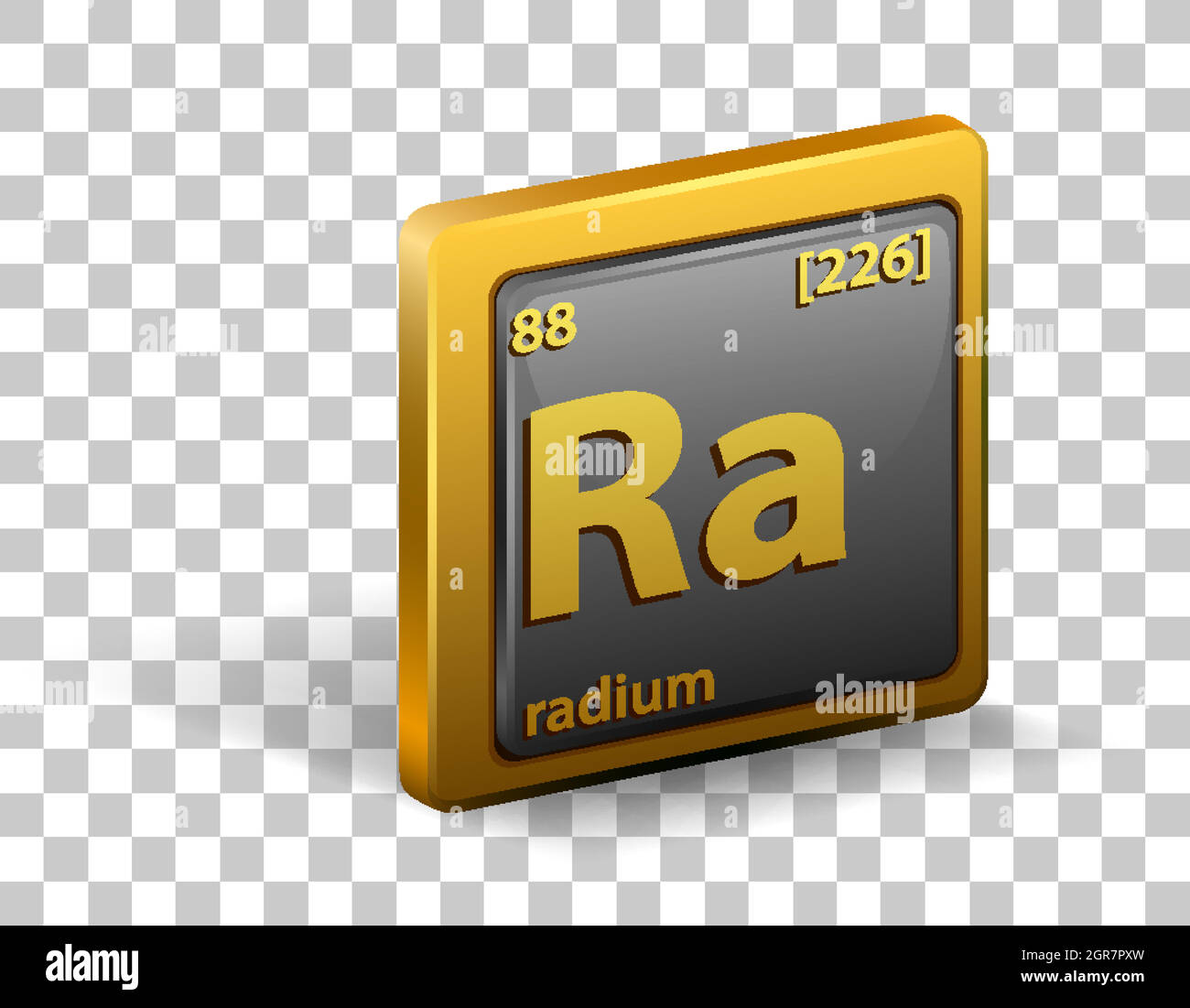 Elément chimique Radium. Symbole chimique avec numéro atomique et masse atomique. Illustration de Vecteur