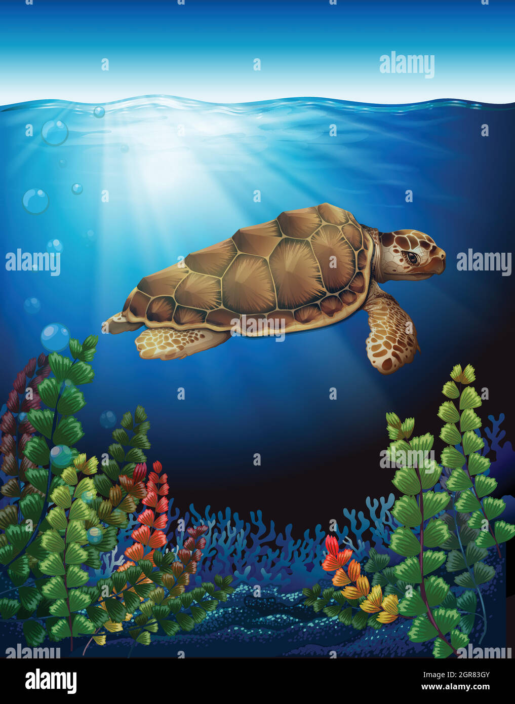 Une tortue de mer sous l'eau Illustration de Vecteur