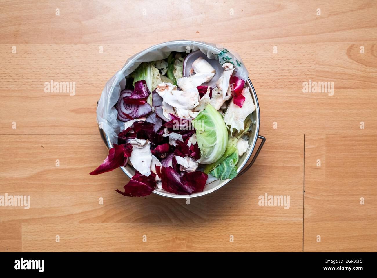Déchets alimentaires de la cuisine domestique pour l'élimination écologique et le compostage des aliments gaspillés en recyclant dans un bac à compost à la maison Banque D'Images