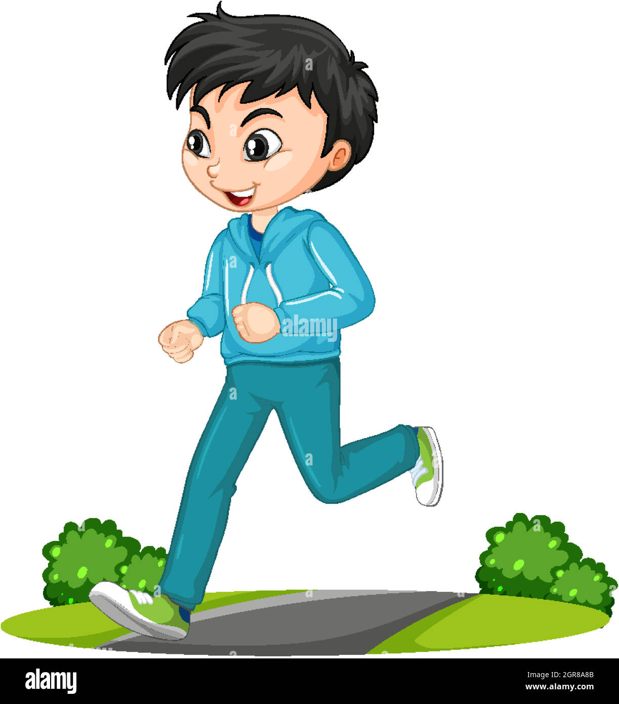 Personnage de dessin animé d'exercice de course à pied de garçon isolé Illustration de Vecteur