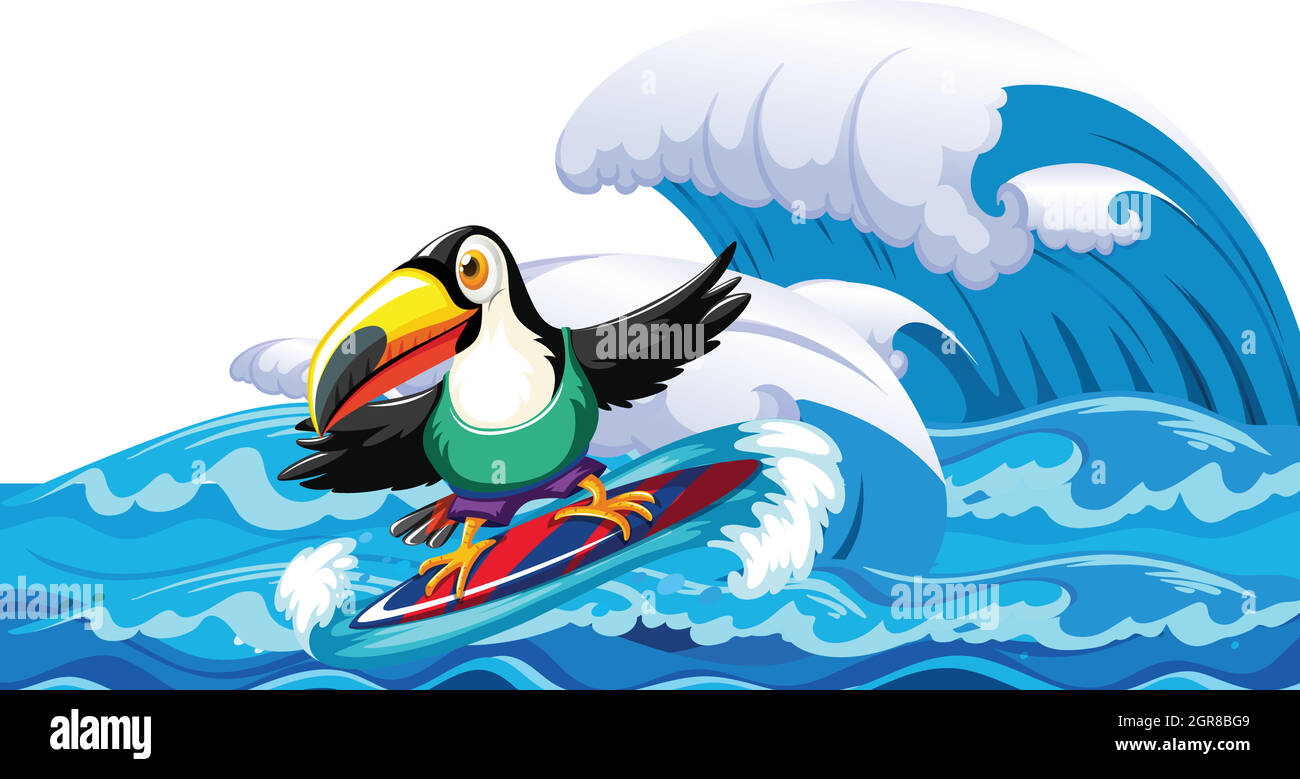 Toucan surf grande vague Illustration de Vecteur