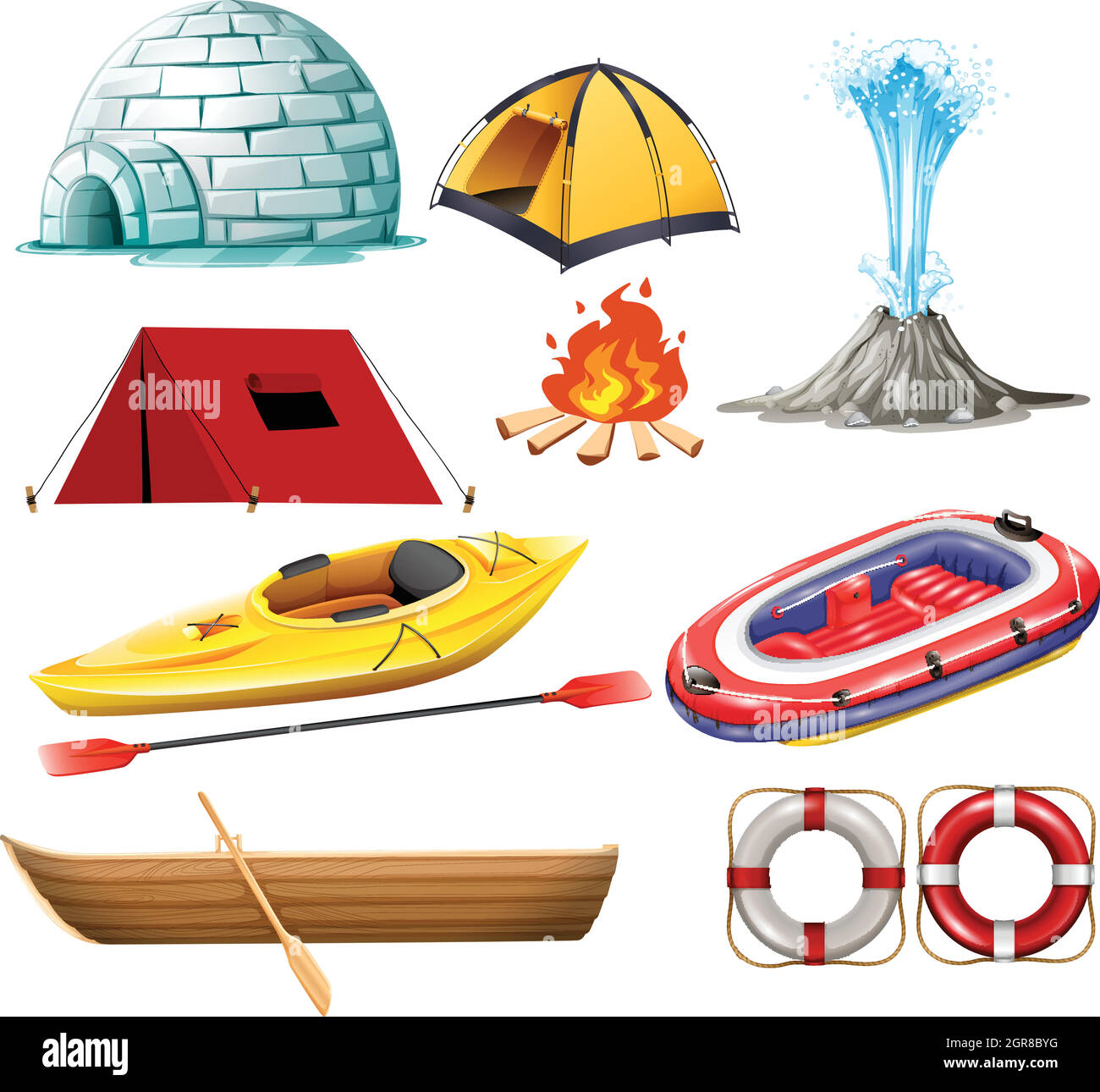 Différents objets pour le camping et la randonnée Illustration de Vecteur