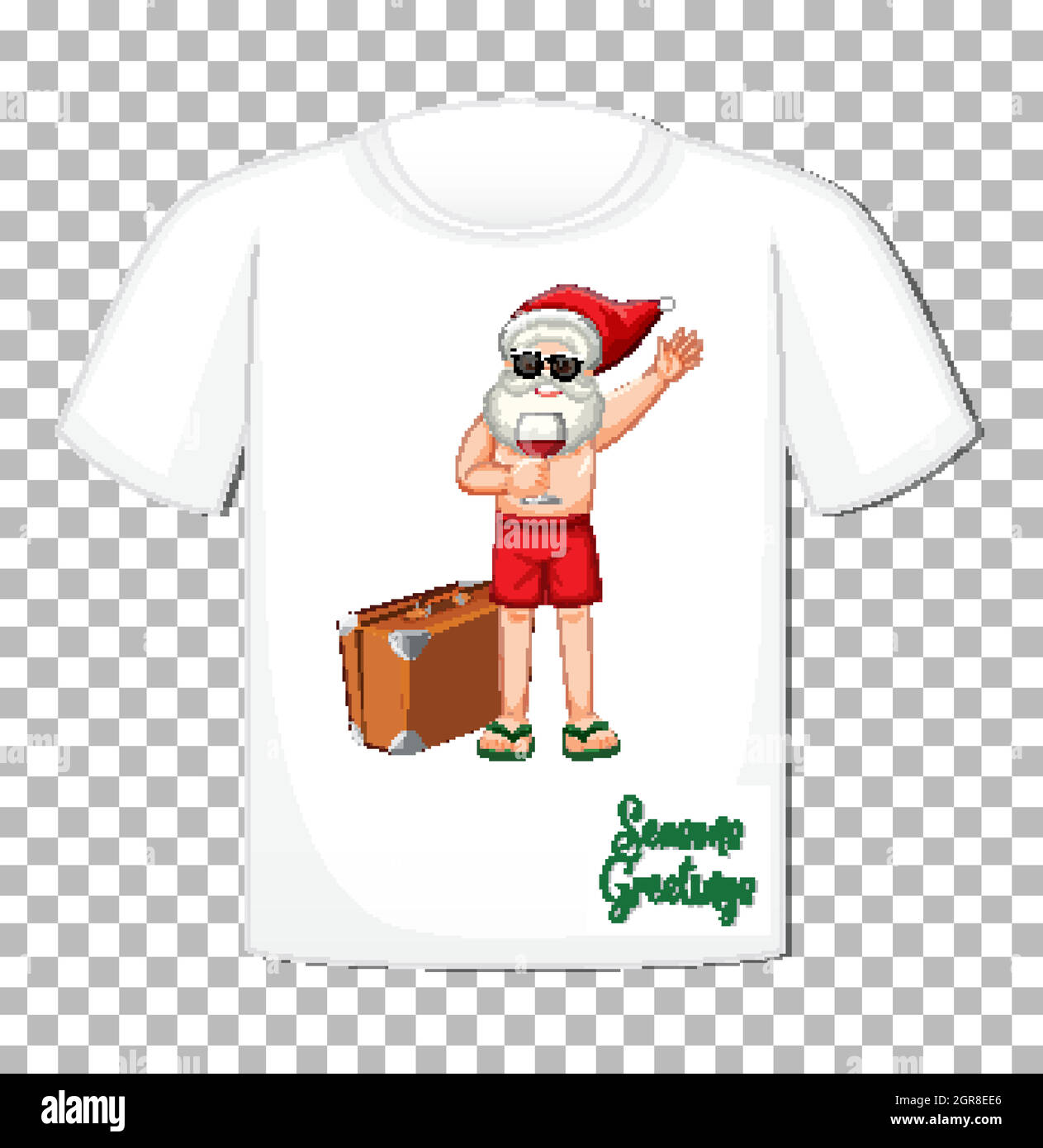 Personnage de dessin animé du Père Noël thème été sur t-shirt sur fond transparent Illustration de Vecteur