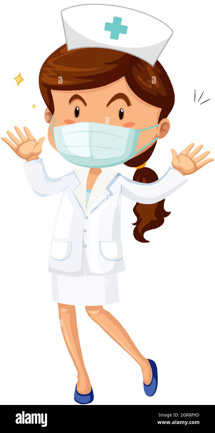 Femme Infirmiere En Uniforme Portant Masque Dessin Anime Illustration De Personnage Image Vectorielle Stock Alamy