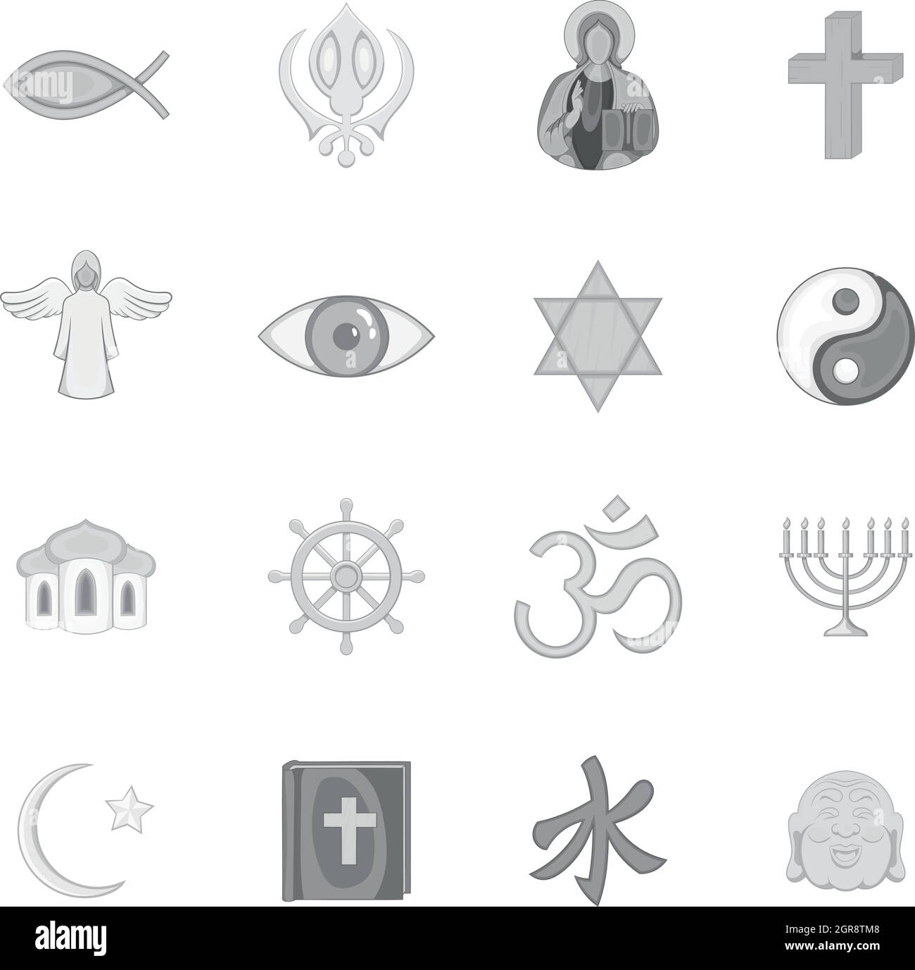 Les symboles de la religion icons set Illustration de Vecteur