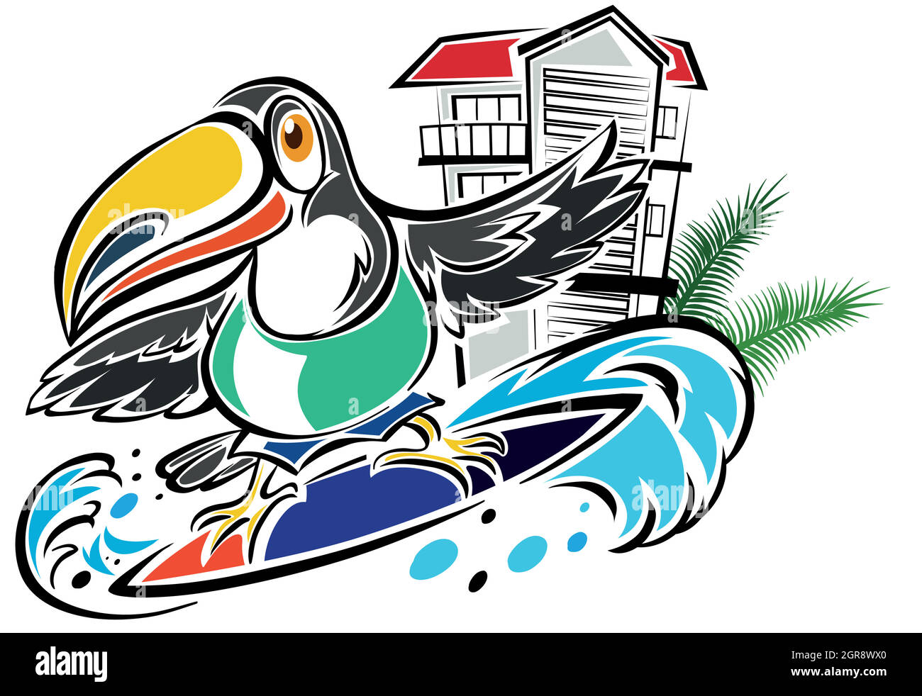 Toucan surf dans l'océan Illustration de Vecteur