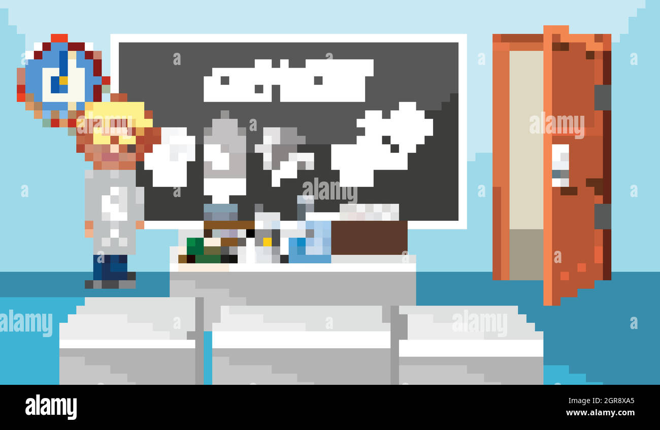 Scène en classe avec professeur de sciences debout Illustration de Vecteur