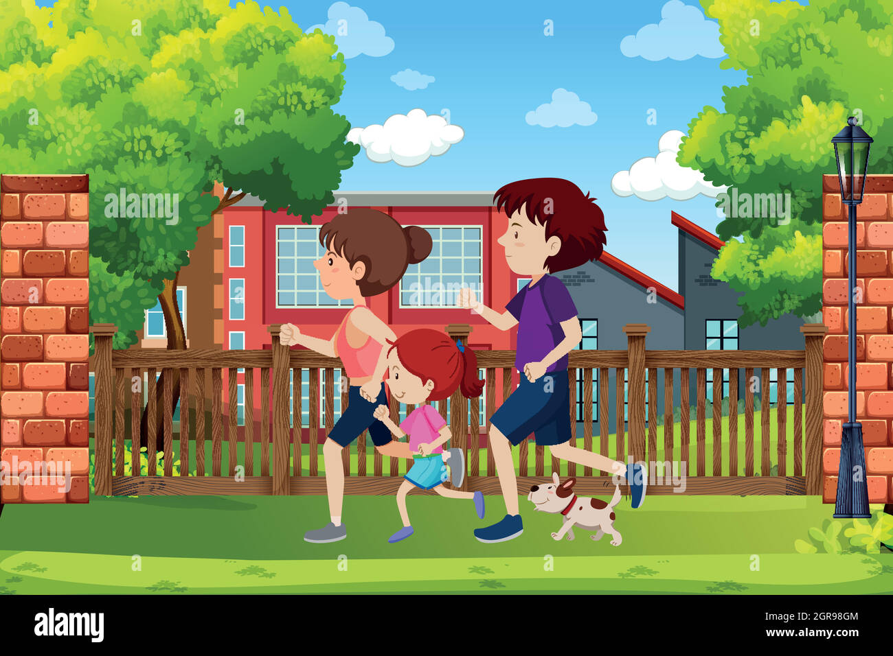 Une famille courir dans le parc Illustration de Vecteur Une famille courir dans le parc Illustration de Vecteur