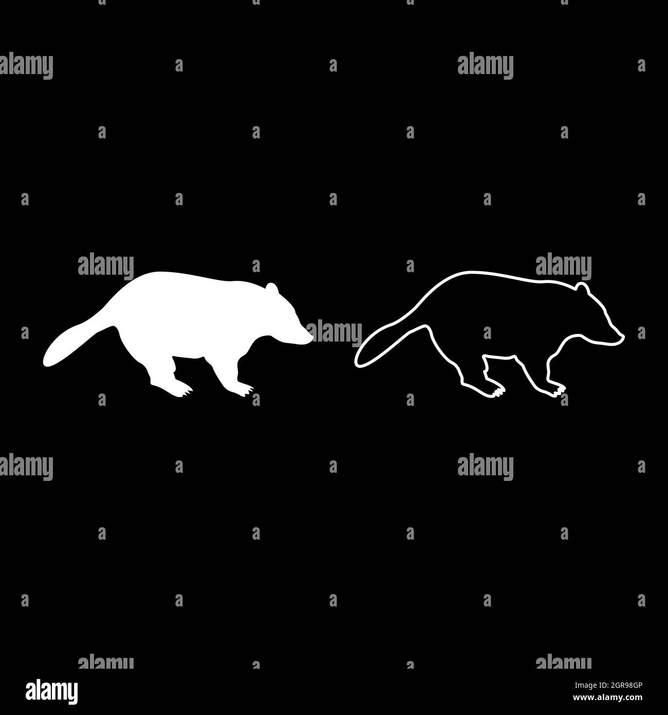 Badger animal sauvage Meles Taxus prédatrice mammifère famille kunihih Carnivore silhouette blanc couleur vecteur illustration image de style Uni de contour Illustration de Vecteur