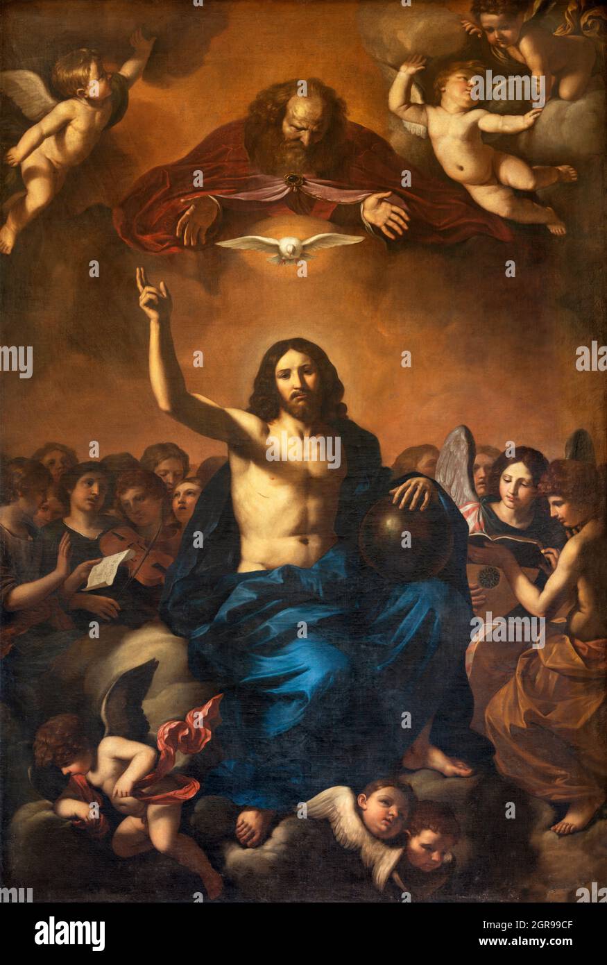 ROME, ITALIE - 1er SEPTEMBRE 2021 : la peinture de la Sainte Trinité dans l'église Basilica di San Nicola à Carcere par Giovanni Francesco Barbieri Banque D'Images
