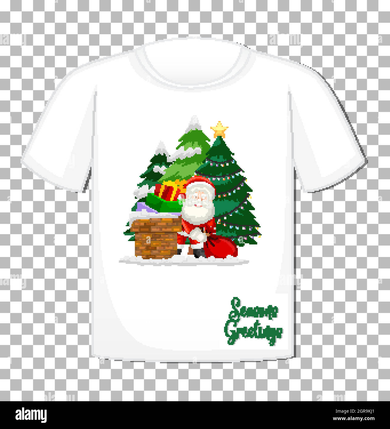 Personnage de dessin animé du Père Noël sur un t-shirt isolé sur fond transparent Illustration de Vecteur