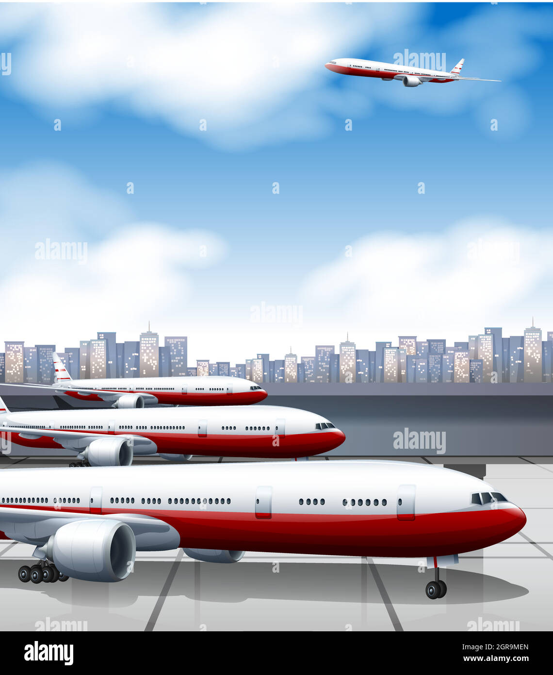 Bâtiment de l'aéroport avec parking pour avions Illustration de Vecteur
