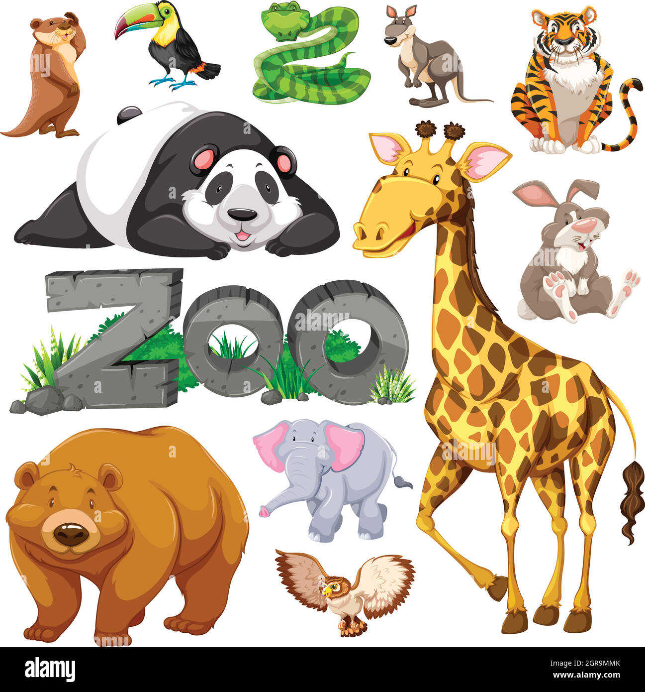 Zoo et différents types d'animaux sauvages Illustration de Vecteur
