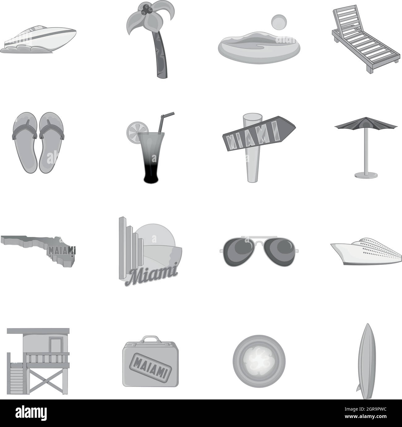 Miami icons set, style monochrome noir Illustration de Vecteur Miami icons set, style monochrome noir Illustration de Vecteur