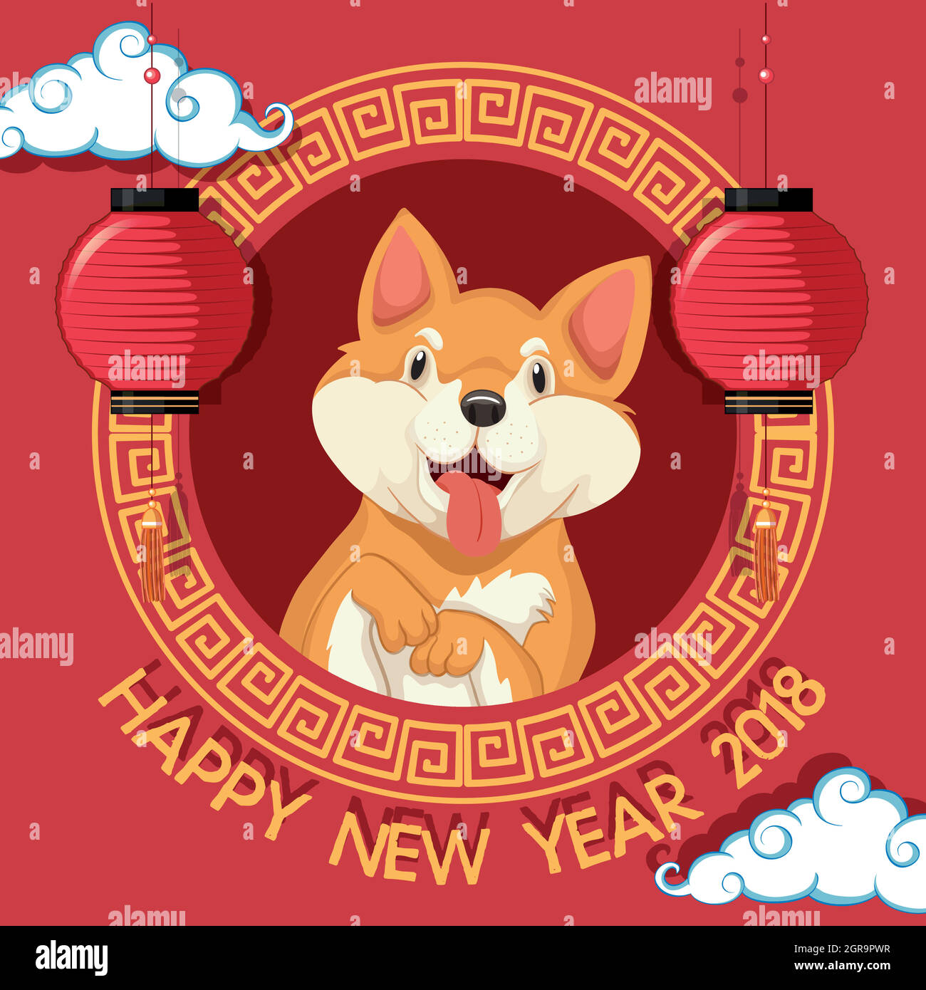 Carte du nouvel an avec fond de style chien et chinois Illustration de Vecteur